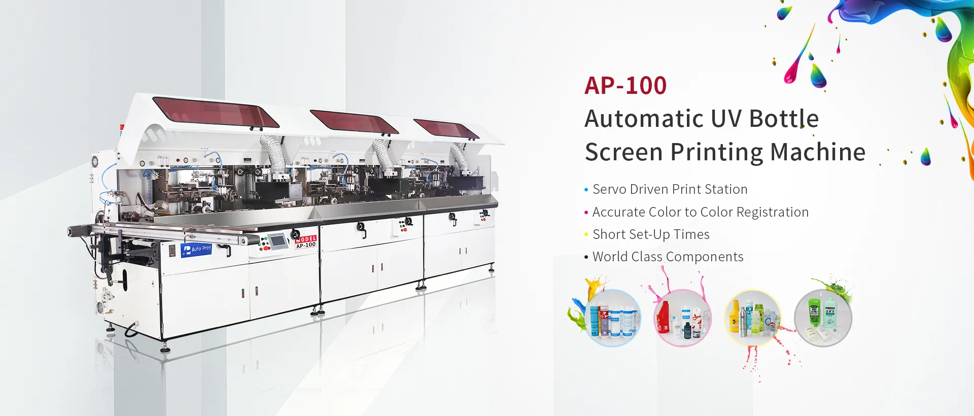 Bottle UV screen printing machine AP 100 banner