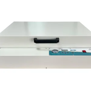 Unité d'exposition aux UV AP-200W pour la tampographie, présentée fermée avec le vacuomètre et le panneau de commande visibles.